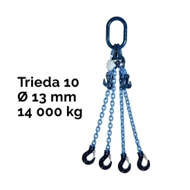 Čtyřpramenný řetězový vazák, oko-4 hák, zkracovač, nosnost 14 000/10 000 kg, G10-13, Certifikát